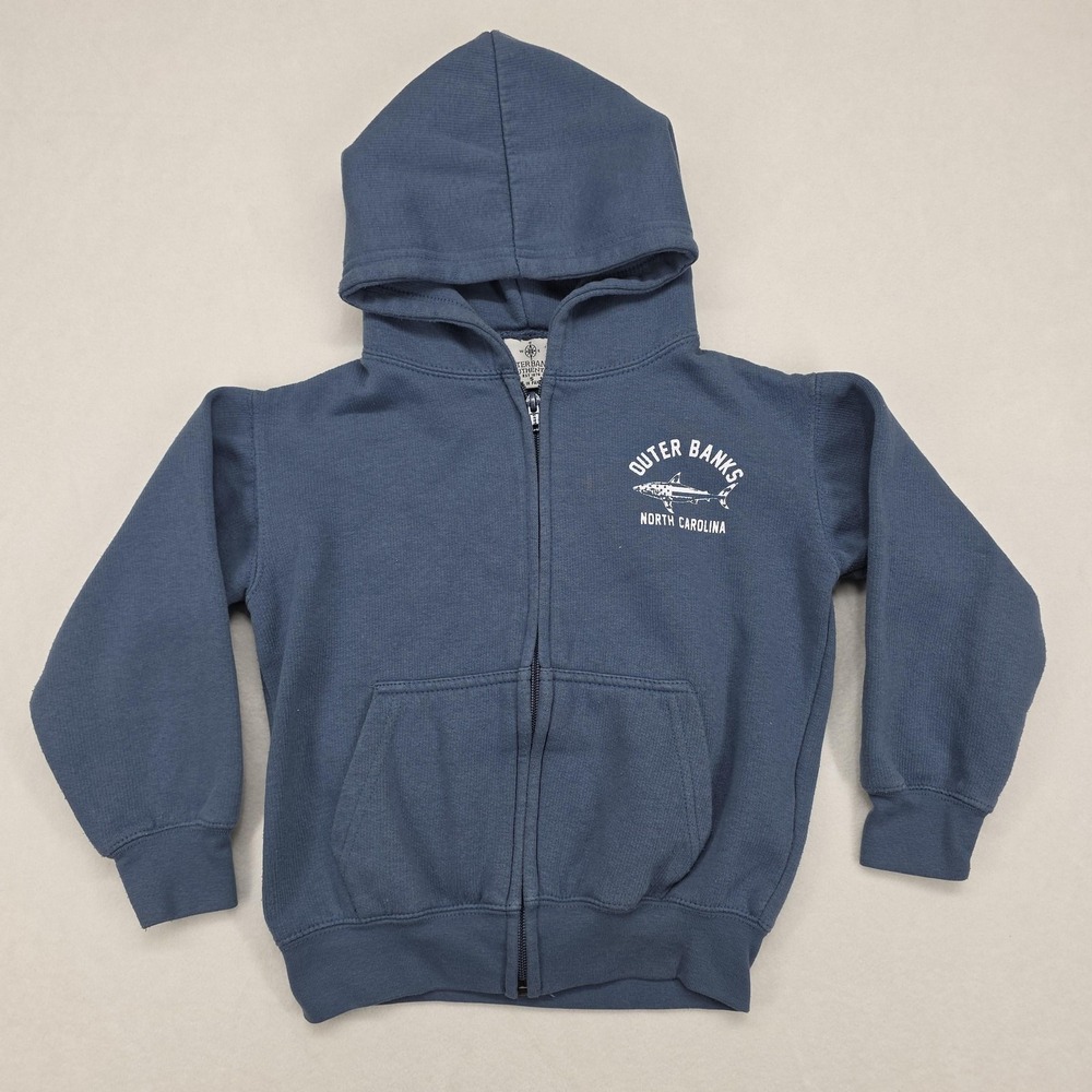 Outer Banks Authentic Hoodie Youth Small Blue Full‎ Zip Shark NC Graphic Fleece